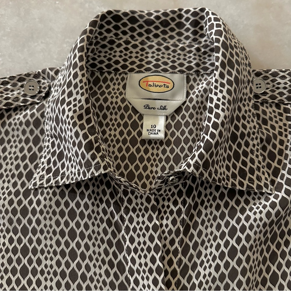 EUC Talbots Brown and White Silk Shirt